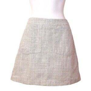 Beige Korean Twin Pocket Tweed Miniskirt Size Medium